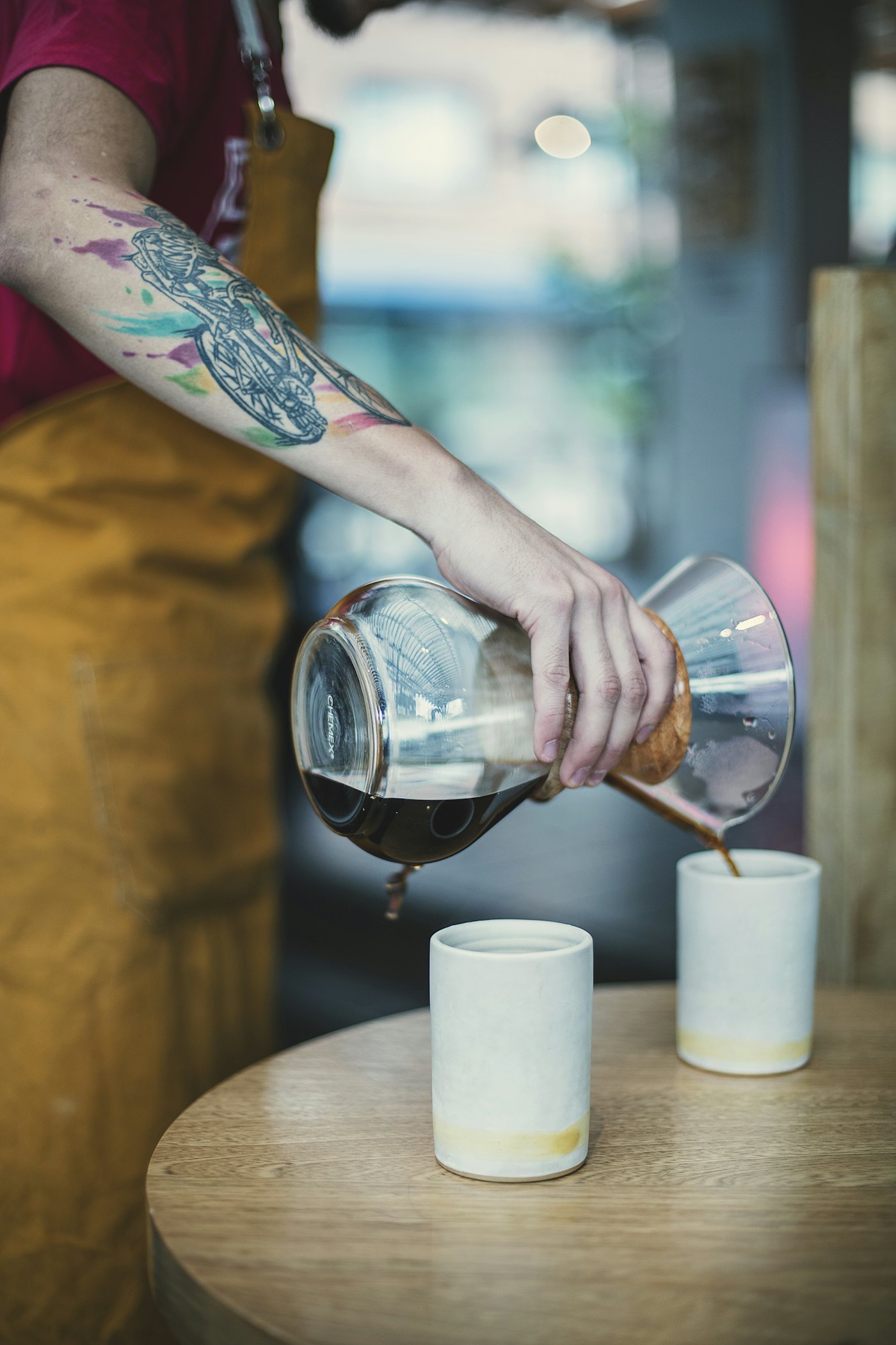 A flat white on the counter
